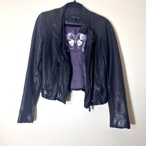 Andrew Marc Lamb skin Leather butterfly lining moto jacket black size XS